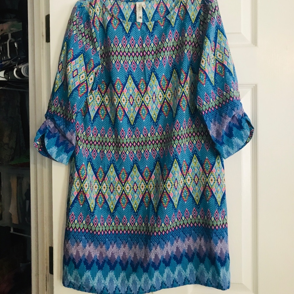 Pink owl blue print dress